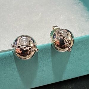 Tiffany Earrings Bolt Post Stud w Chain with BOX